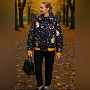 RARE Moschino vintage  bomber w/color candy print,snap&zipper front,pockets 🍭🍬